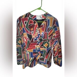Vintage Rickie Freeman for Teri Jon Nites 100%Silk Sequin AbstractPattern Blazer